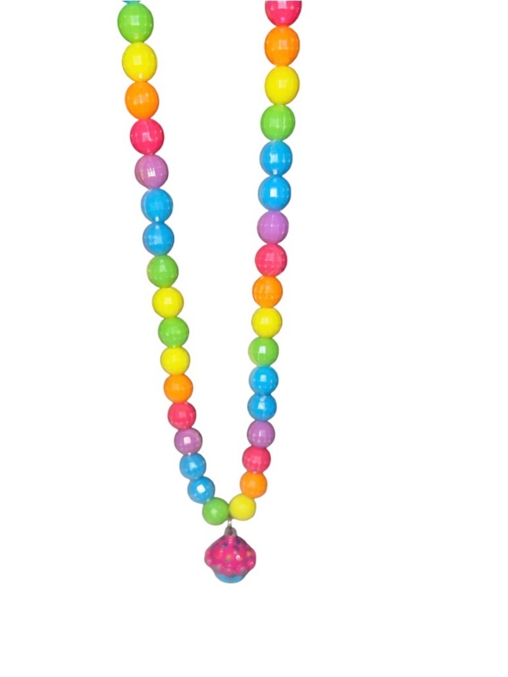Pink Poppy Rainbow Beaded Necklace with Cupcake Pendant